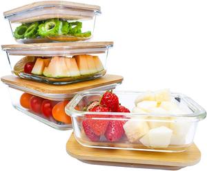 Stackable Wholesale Glass Bamboo Fiber Food Storage Container With Bamboo Lid