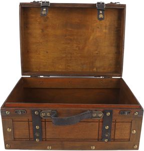 <span class=keywords><strong>Coffre</strong></span> de rangement carré en bois vieilli Sonew, avec poignée en cuir texturé, usage polyvalent, portable, style antique - Product Image 5