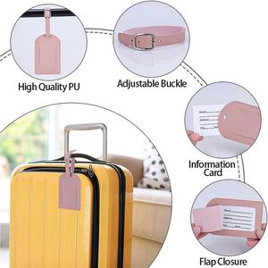 Étiquettes de bagage personnalisées en cuir PU, étiquette nominative pour valise d'avion, porte-billets d'embarquement vertical en PU avec fenêtre d'identification et sangle pour le voyage - Product Image 3