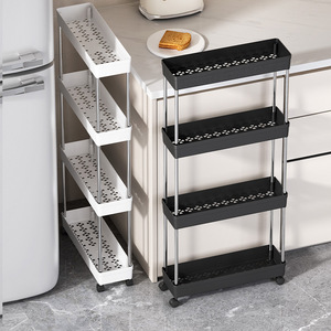 Slim Storage Rack 4 Layers <b>Plastic</b> Kitchen Trolley With <b>Wheels</b> For Easy Moving And Access - Product Image 4
