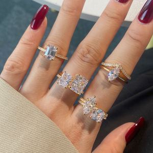 Anillo de Boda Dylam Brillante de Plata de Ley 925 Chapado en Oro Champagne con Circonita Radiante Esmeralda Corte Pagoda de 1, 1.5, 2, 4 Quilates 5A 8A - Product Image 1