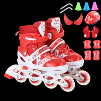 Ensemble de patins à roulettes réglables pour enfants avec roues LED clignotantes, casque et équipement de protection complet pour garçons et filles