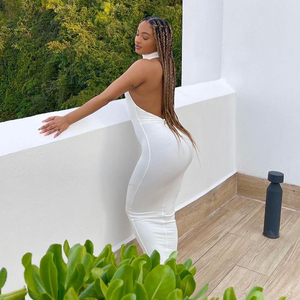 Nuovo Abito Lungo Elegante da Sera <span class=keywords><strong>Donna</strong></span> Primavera Estate, Nero Bianco Rosso, con Schiena Scoperta e Spalle Scoperte, Vestito da Festa Elegante con Halter - Product Image 6