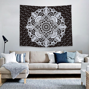 Mandala tapiz blanco y negro de impresión Digital rectángulo colgante de pared tapiz pelo corto de tapiz - Product Image 1