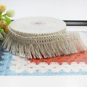 Custom 4cm white acrylic tassel fringe trims with silver metallic silver foil thread for garment decoration