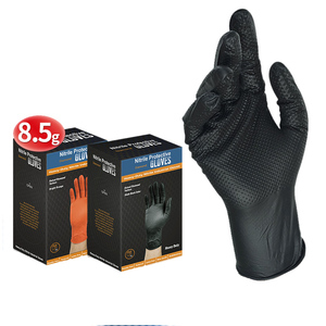 Guantes de goma de nitrilo desechables con agarre de diamante industriales grandes sin polvo negros de 8mil al por mayor para protección de manos - Product Image 1
