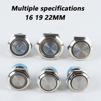Mini-interrupteur à bouton LED 16mm 19mm 22mm IP67 étanche 1NO circulaire à tête plate en métal, interrupteur à bouton de réinitialisation autobloquant