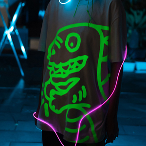 Unisex Lovers T-Shirt Printed Short Sleeves Luminous Light Casual Oversized Fit Night <strong>Parties</strong> Holiday Gift Solid KNITTED <strong>TSHIRT</strong> - Product Image 2