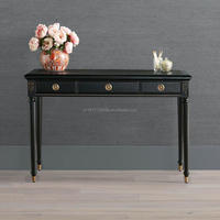 Bureau d'écriture noir de luxe avec 3 tiroirs, quincaillerie en laiton doré, bureau classique pour la maison, bureau d'étude traditionnel