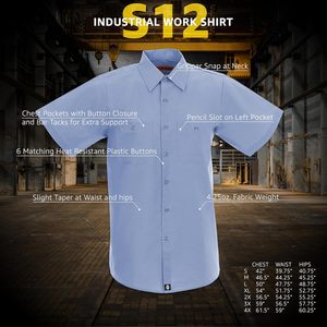 Camisa de Trabajo Industrial de Manga Corta Personalizada para Hombre S12 Resistente a las Arrugas Azul - Product Image 3