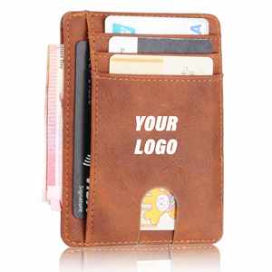 Portefeuilles en cuir anti-RFID, porte-cartes de crédit, fins et minimalistes, pour poche avant, pour hommes et femmes, cadeaux promotionnels personnalisés - Product Image 1