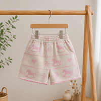 Shorts en jean jacquard pour filles, motif Fair Isle cheval à bascule flocon de neige, taille élastique, jambe large, été, shorts pour enfants, personnalisable OEM