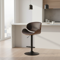 Tabourets de bar en bois courbé noyer, style Mid-Century Modern, hauteur réglable, revêtement en cuir PU noir, pivotants à 360°, pour bar à domicile ou hôtel
