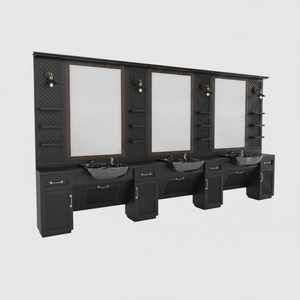 Unidad de Barbería de Lujo, Nuevo Modelo, con Diseño Moderno, Estación de Espejo de Madera para Uso en Exteriores, Incluye Silla de Salón y Silla de Pedicura - Product Image 2