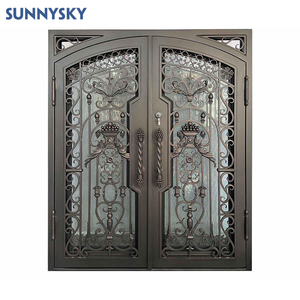 Sunnysky phong cách Châu Âu cổ Patio hiện đại an ninh Tempered Glass <span class=keywords><strong>wrought</strong></span> sắt cửa - Product Image 5
