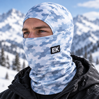 Logo Grafis All Over Motif Camo Balaclava Hangat Penutup Wajah untuk Aktivitas Luar Ruangan Logo Karet Tahan Angin Penutup Lengkap Masker Ski Unisex