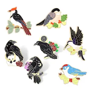 No minimum custom assorted cute animal brooch lapel pin metal funny cartoon enamel pin bird