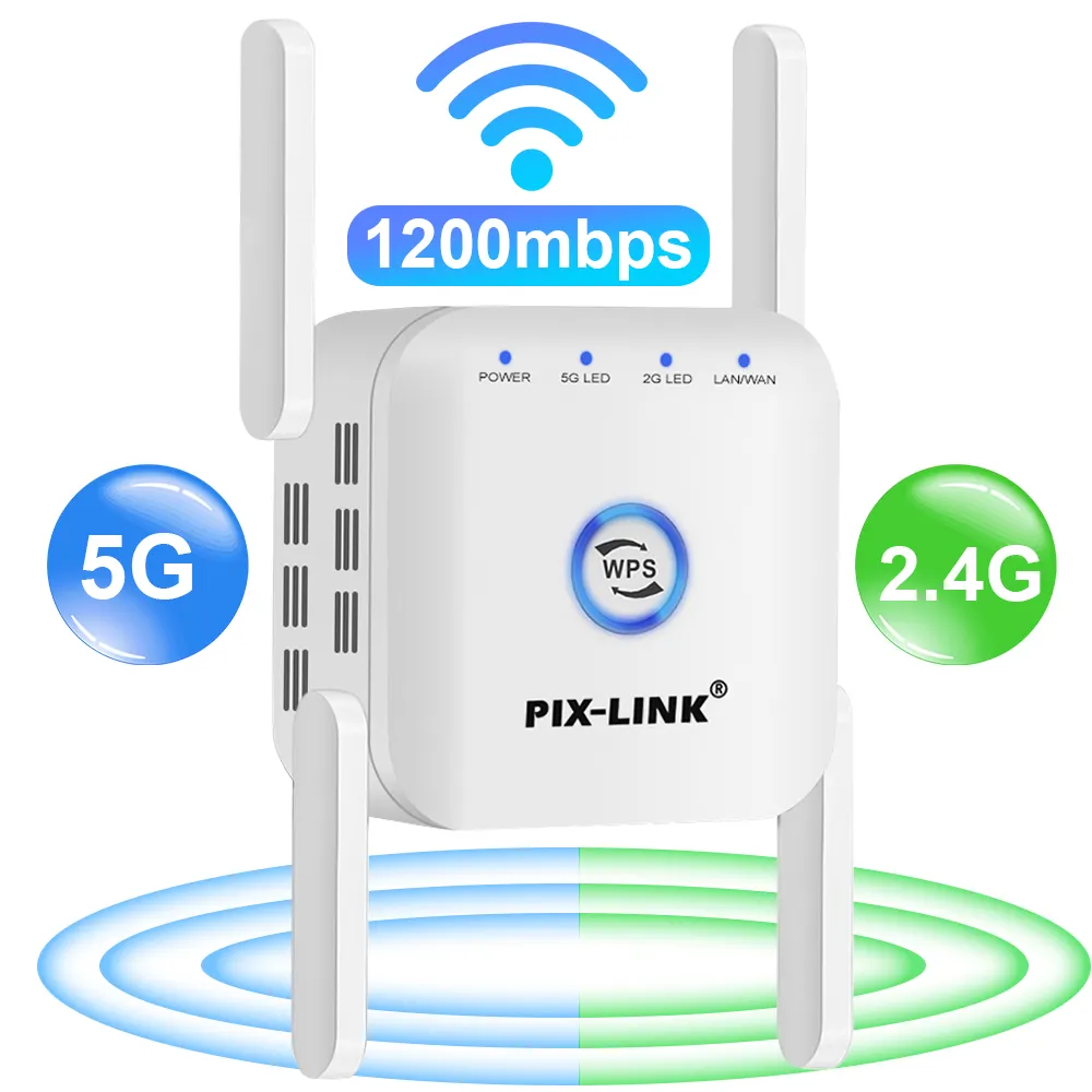 Amplifier Repeater Wi-Fi 5G, Penguat Sinyal Internet Jangkauan Jauh 1200M Nirkabel Wi-Fi 5Ghz