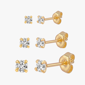 Pendientes de Diamantes Cultivados en Laboratorio con Corte Brillante Redondo en Oro de 14K Personalizados, Joyería Fina Unisex para <span class=keywords><strong>Aniversario</strong></span>, <span class=keywords><strong>Boda</strong></span>, Banquete, <span class=keywords><strong>Regalo</strong></span> - Product Image 2