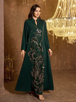 Robe de soirée élégante pour femme, col montant, manches longues, ornée de sequins brillants, broderies et patchwork en satin, respirante, style musulman modeste