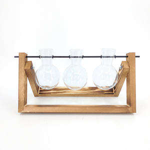 데스크탑 식물 테라리움 공기 화분 전구 유리 꽃병 수경 꽃병 복고풍 단단한 나무 스탠드 전파 스테이션 - Product Image 2