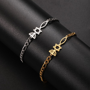Pulsera de Cadena Figaro con Colgante de Estrella de David Mesiánica <span class=keywords><strong>Dina</strong></span>, Joyería de Acero Inoxidable con Amuleto Judío, Regalo para Hombres y Mujeres - Product Image 3