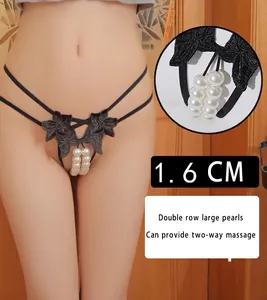 Sexy Open Kruis Dames Kant Erotisch Ondergoed Met Parel String Opgewaardeerd Hoge Kwaliteit Grote Nerf Dubbele Rij Parel String