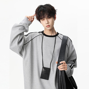 <span class=keywords><strong>Felpa</strong></span> da Uomo Stile Americano a Righe con Collo Rotondo e Maniche Raglan, Primaverile, in Misto Poliestere e Cotone, Antipiega, Casual e Comoda - Product Image 3