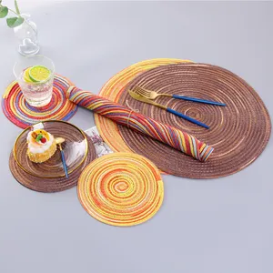 Light Gray Green Hot Pink Beige Khaki Family Thick Washable Cotton Rope Braided Kitchen Table 12 15 Inch Round Table Mats