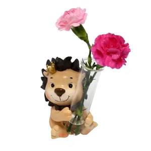 Hogao Resin Animal Shape Lion Custom Flower Pot Hydroponic Glass Test Tube Flower Vase For Home Decor
