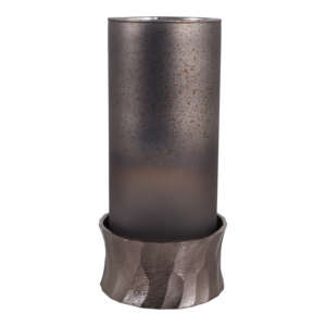 Portacandele in vetro con base in metallo per decorazioni domestiche, candelabro a pilastro per esposizione su mensola o camino - Product Image 2