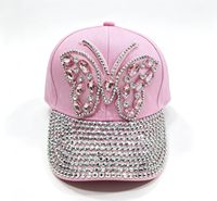Casquette de baseball pour femme avec strass et papillon, réglable, scintillante, multicolore, pour activités de plein air