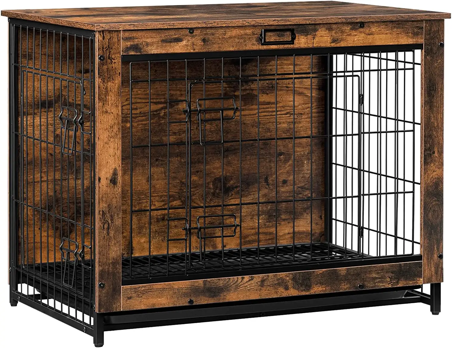 Dog Kennel, Wooden Pet Furniture with Pull-Out Tray, Home and Indoor Use, Double Doors Modern Side End Table for M/L/S