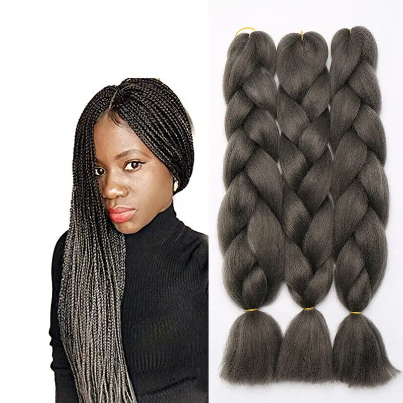 Caixa de cabelo para mulheres, tranças jumbo, cabelo de crochê longo arco-íris colorido, extensões de cabelo sintético DIY para crianças