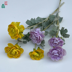 Ranúnculos Artificiales de Tres Cabezas, Flores de Seda de Colores Mezclados, Decoración Realista para el Hogar, Decoración para Bodas - Product Image 4