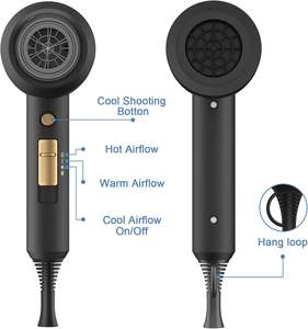 Sèche-cheveux ionique professionnel en plastique 1800W, séchage rapide, faible bruit, <span class=keywords><strong>électrique</strong></span> avec cordon, 3 vitesses, 2 embouts et 1 grand diffuseur - Product Image 4