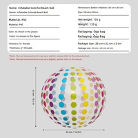 En stock - Ballon de plage gonflable Shengjin à pois et rayures arc-en-ciel - Unisexe 14+ - Parfait pour les fêtes d'été à la piscine