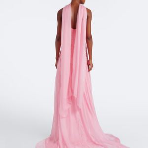 2027 <span class=keywords><strong>Robe</strong></span> longue élégante en mousseline drapée pour femme, bustier, froncée, à fente haute, avec traîne et décolleté foulard, pour soirée formelle, mariage, invitée ou bal <span class=keywords><strong>de</strong></span> promo - Product Image 3