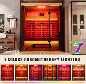 ساونا داخلية خشبية مخصصة لشخصين أو ثلاثة أشخاص من خشب التنوب الكندي مع طيف كامل من الأشعة تحت الحمراء ومزودة بمكبر صوت - Product Image 5