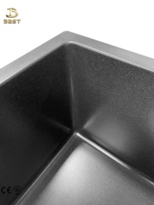 Factory Handmade Composite Quartz Single Bowl Black Kitchen <b>Sink</b> Above Counter Workstation - Product Image 2