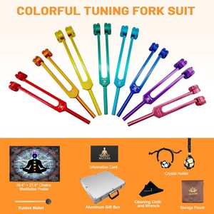Conjunto de Diapasões de 8 Chakras com Ativador para Reparação de DNA, Meditação, Reiki, Terapia Sonora, em Liga de Alumínio Ponderada, HARP Yoga Espiritual OEM - Product Image 4
