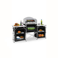 Table de cuisine de camping Portable pliante multifonctionnelle en plein air avec pare-vent et 3 armoires de rangement pour les pique-niques de barbecue