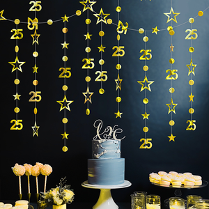 Rose Gold <span class=keywords><strong>18st</strong></span> 25 30 Số Vòng Tròn Dot Twinkle Sao Vòng Hoa Kit Kim Loại Giấy Treo Streamer Bunting Biểu Ngữ Sinh Nhật Backdrop - Product Image 3