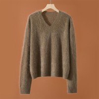Pull en cachemire 100% pour femme, tricoté sur mesure, col en V, manches longues, décontracté, coupe ample
