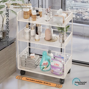 White Plastic Storage Cart Rectangle Open Top Stackable With <b>Wheels</b> Multifunctional Home Organization Rack - Product Image 5