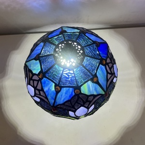 LongHuiJing 8 Inch Scandinavian Style Blue Stained Glass Dome Shade AC Powered <b>Bedside</b> & Reading Table Lamp - Product Image 3