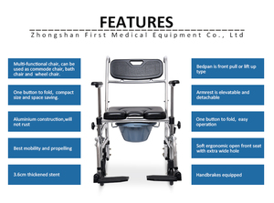 Chaise de douche pliable avec plateau de lit/soins à domicile ou soins de santé fauteuil de toilette/fauteuil roulant - Product Image 5