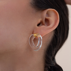 Fashion Golden Plated <strong>Earrings</strong> Brass Lightweight Clear Lucite Stones <strong>Molten</strong> Curb <strong>Hoop</strong> <strong>Earrings</strong>