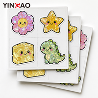 Lembar Stiker Kiss Cut Kustom Film Kaca Pecah Prisma Dinosaurus Bunga Keju Stiker Vinyl Tahan Air untuk Botol Air Jurnal
