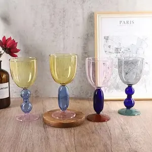 透明ガラスゴブレットゴールデンボールガラスカップクリスタル高価値シャンパン茎色手作り赤ワイングラスゴブレット